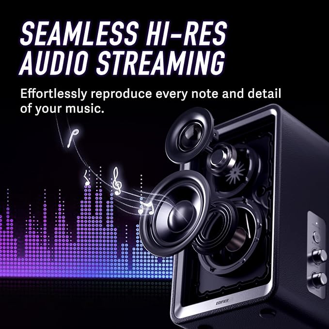 Edifier QR65 Active Monitor Speakers with 65W GaN Fast Charger Function 70W RMS Bluetooth Computer Speaker with Hi-Res 24bit Wireless Audio Subwoofer Out and Light Effects (Black)