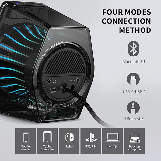 Edifier G2000 Pro 64W Desktop 2.0 Computer Gaming Speakers for PC Laptop Mac Woofer Bluetooth USB 3.5mm AUX Inputs RGB Lights Multimedia Speakers Black