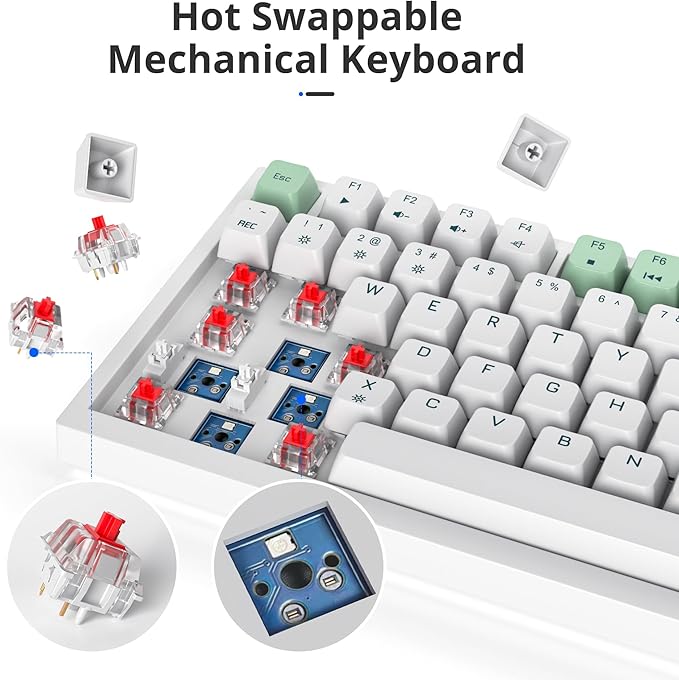 Owpkeenthy Wired 75% Hot Swappable Mechanical Keyboard Gasket Mounted TKL 82 Key Gaming Keyboard Linear Red Switch RGB Backlit with Volume Knob for PC Laptop (82 Mint)