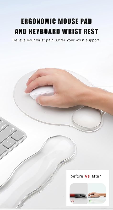 Mouse Pad with Wrist Rest Soft Cloud Gel Keyboard Mouse Pad Set with Hand Wrist Support Cute Non Slip Office Desk Accessories for Comfort/Pain Relief/Computer/Laptop (2Pc Clear Wave)