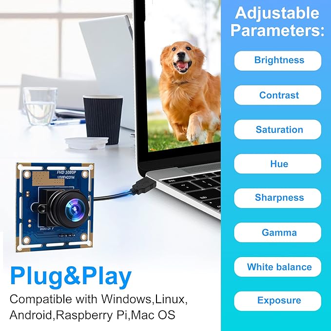 ELP USB Security Camera Module - 1080P HD Wide Angle High Speed PC Camera Mini UVC USB2.0 Video Webcam Board Industrial Lightburn for Laptop Jetson Nano