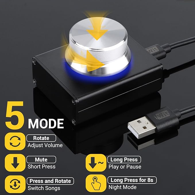 DROK USB Volume Control Knob - Computer Speaker External Volume Control with 1-Key Mute Function Programmable Compatible for PC/Mac/Android