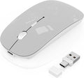Wireless Mouse for Laptop/MacBook Air/Pro &amp iPad Mouse Jiggler Mode Bluetooth 5.2/2.4G Rechargeable Silent Click 3-Level DPI Slim Portable USB-A&ampC Receiver (Mouse Jiggler Mode Silver)