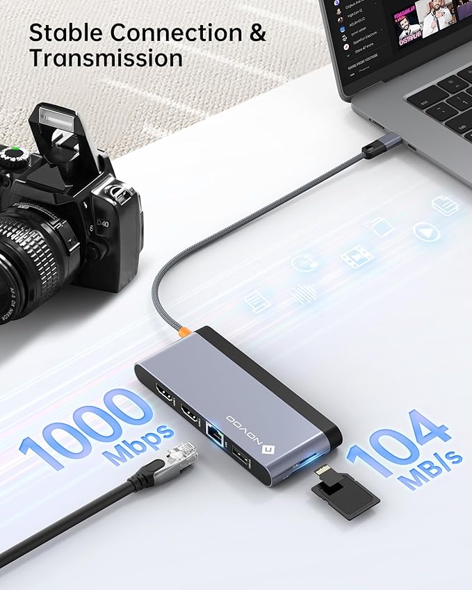 Novoo USB C Docking Station Dual HDMI Adapter 10 in 1 Multi Display 8K with 2 HDMI VGA 100W PD 3 USB TF Card USB-C 3.0 Hub Multiport Dongle Compatible with MacBook/Dell/HP/Lenovo Surface Laptops