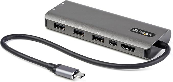 StarTech.com USB C Multiport Adapter - USB-C to HDMI or Mini DisplayPort 4K 60Hz 100W Power Delivery Pass-Through 4-Port 10Gbps USB Hub - USB Type-C Mini Dock - w/ 12 Attached Cable (DKT31CMDPHPD)