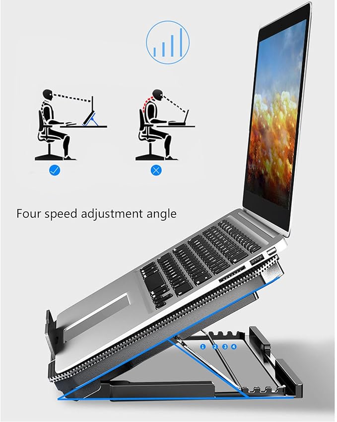 Foldable Adjustable Laptop Cooling Pad with 2 Quiet Fan for Notebook with Adjustable Heights and USB Connection