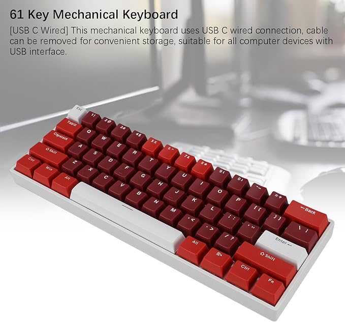 Yoidesu Mechanical Keyboard USB C Wired Gaming Keyboard Ham Theme Keycap RGB Backlit 61 Keys Blue Switch Computer Keyboard for Wins 2000 ME for Vista