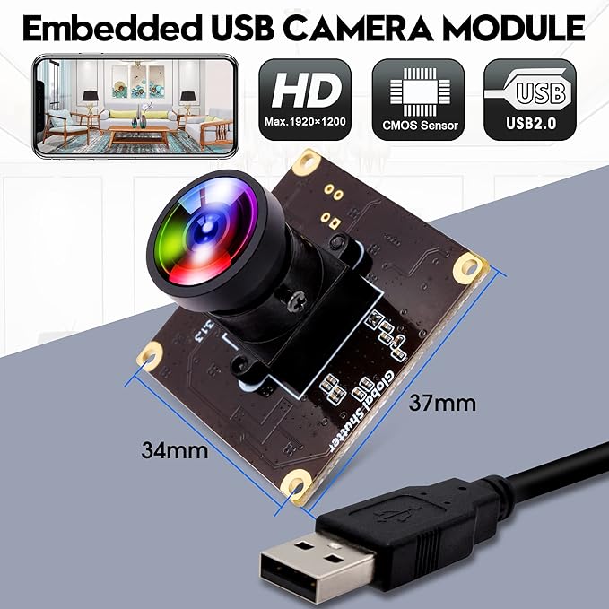Global Shutter USB Camera 90fps High Speed Cam Module 120 Degree No Distortion Lens 1200P Golf Swing Industrial Embedded for Computer Jetson Nano Laptop Raspberry Pi