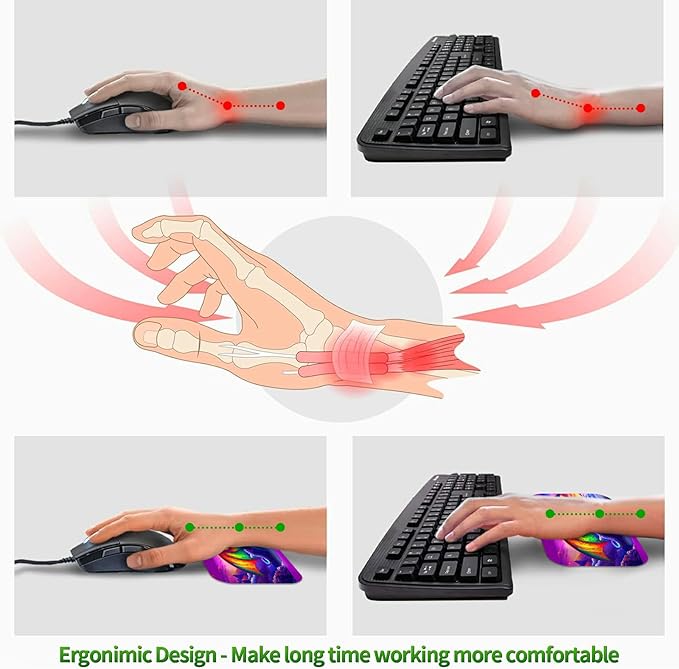 3-Piece Ergonomic Desk Mat &amp Cloud Wrist Rest Set Large 31.5 x 11.8 Wave Office Desk Pad with Memory Foam Support Non-Slip Computer Protector for Home Gaming &amp Writing Purple Dragon