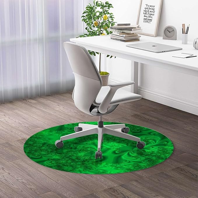 Emerald Green PU Leather Chair Mat for Hard Floors Vibrant Abstract Psychedelic Waterproof Office Floor Mat Chair Floor Protector for Rolling Chair Lime Green Diameter 39.4 in
