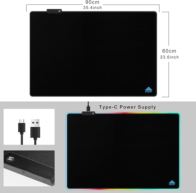 Cacoy 36 x 24 RGB Mouse Pad XXL Mouse Mat with 9 LED Lighting Effect Extended Desk Mat for Home Office Computer Non-Slip Rubber Base Stitched Edges Gaming Mouse pad for Keyboard &amp Laptop B