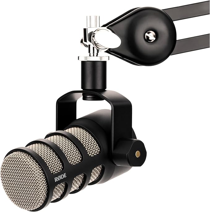Rode PodMic Cardioid Dynamic Broadcast Microphone with StreamEye BOOMARM1 Microphone Boom Arm Pop Filter and XLR Cable