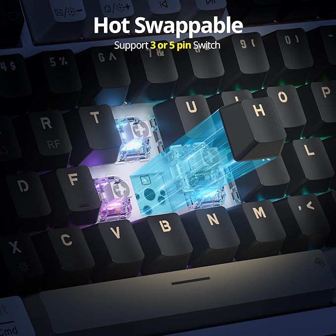 82 Keys Wireless Gaming Keyboard 75 PercentTriple Mode Bluetooth/2.4Ghz/USB Pre-lubed Hot Swappable Mechanical Keyboard w/Knob&ampSound-Absorbing Pads4000mAh Battery for Mac/Win (Black)