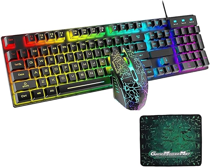 RGB Gaming Keyboard and Backlit Mouse Combo USB Wired Backlit Keyboard LED Gaming Keyboard Mouse Set
