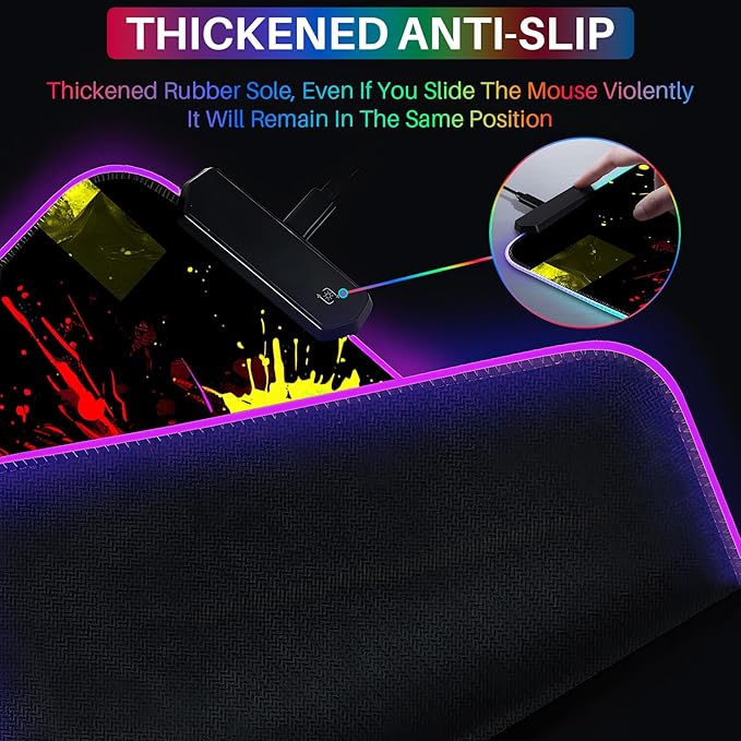 XL Led Gaming Mouse Pad with 14 Light Modes - Light Up Gamer Mouse Pad31.5 x 11.8in Non-Slip Gamepad Style RGB Large Gamer MousepadBlack Long Glowing Gaming Accessories for DeskWaterproof