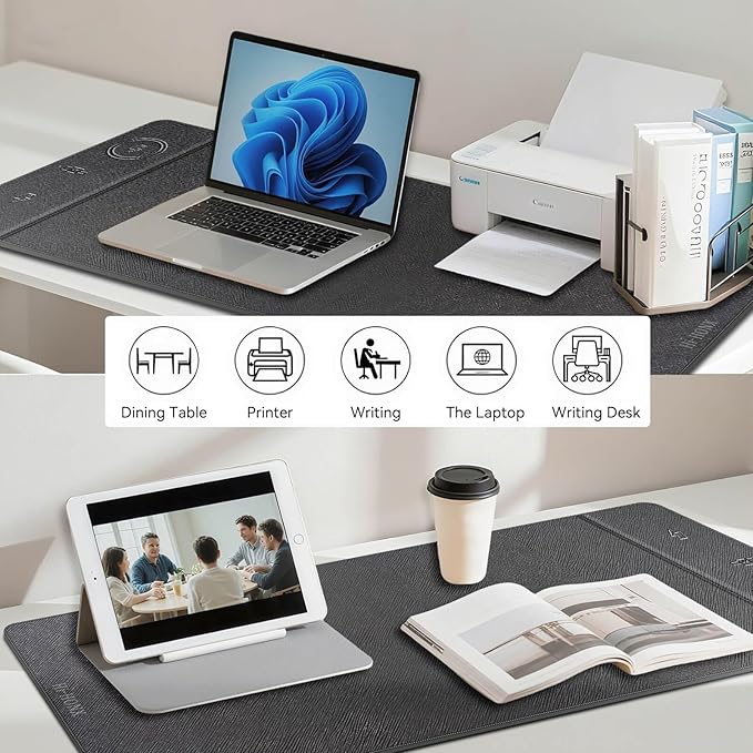 Wireless Charging Mouse Pad 31.5x11.7 XXL Large Office Desk Pad with Ultra-Smooth SurfaceNon-Slip Base Classic Black Waterproof Computer Desk Mat for MacBook PC Laptop Christmas