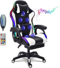 TBQATNTS Gaming Chair with RGB LED Light Ergonomic Massaging Computer Gaming Chair Video Gaming Chair with Footrest Reclining Gaming Chair with Speakers Office ChairWhite
