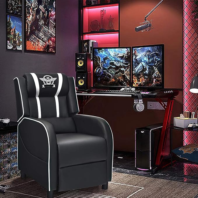 GORELAX Modern Massage Gaming Recliner Chair PU Leather Home Theater Recliner Chairs w/Footrest and Massage Racing Style Sofa Chair for Living Bedroom Gaming Room