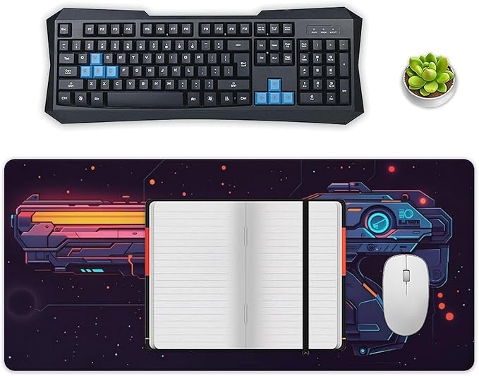Black Handgun Mouse Pad Large Desk Mat Extended Keyboard Mouse Pad with Non-Slip Base and Stitched Edge Mouse Mat Desk Pad 36x16 Mouse Pads for Desk Home Office Gaming
