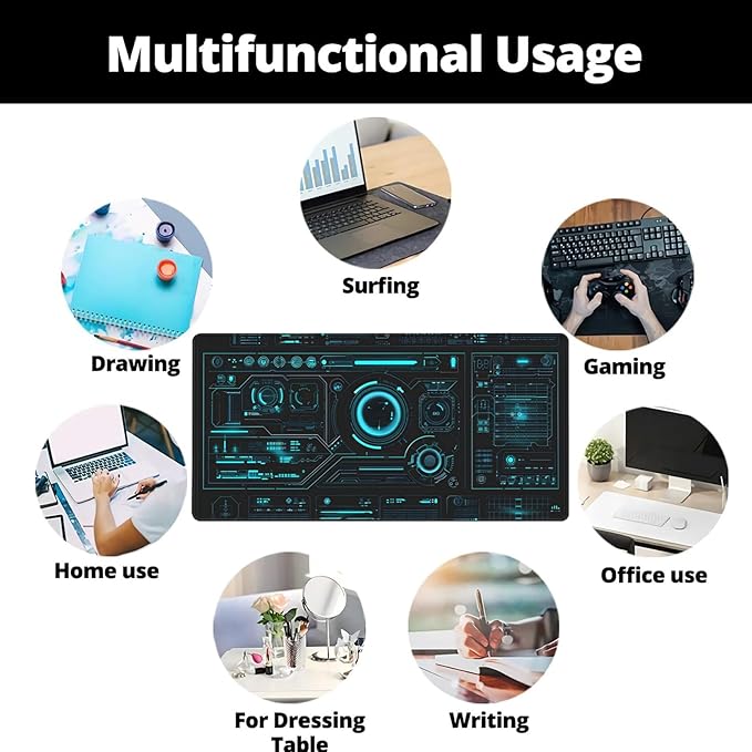Large Extended Gaming Mouse Pad (48 x 24) Big Desk Matt for Desktop Waterproof Computer Keyboard Mat for Esports Pros/Gamer/Desktop/Office/Home-Cyberpunk Black and Blue