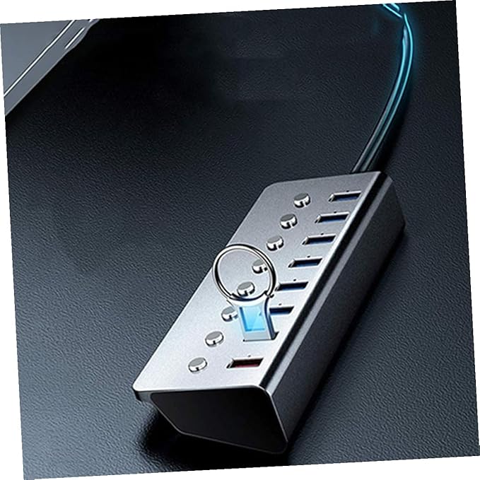 USB Hub Charging Port with Separate On/Off Switch USB Expansion Transfer Splitter for Laptop and Desktop for Business Travel and Multi-Device Charging
