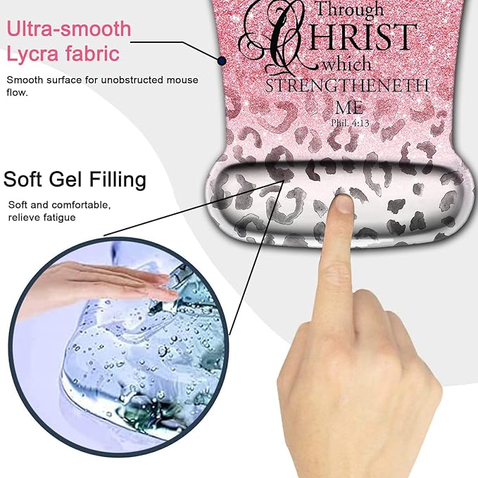 Mouse Pad Wrist Support and Memory Foam Keyboard Wrist Rest Set Ergonomic Gel Mouse Pad for Computer Laptop Desk Pad with Non Slip PU BasePink Leopard Print Pattern Gaming Mouse Pad