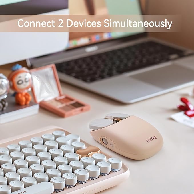 LOFREE Wavy Chips Dual-Mode Wireless Mouse with 5 Adjustable DPI Levels Compatible with Windows MacOS iOS Android (Milk Tea)