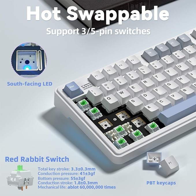 LINGBAO K108 Pro Wireless Mechanical Keyboard with Screen &amp Knob Full Size Creamy Keyboard with Number Pad 10000mAh Battery PBT Keycaps RGB Backlit Hot-swappable Gaming Keyboards