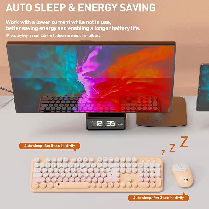 Wireless Keyboard and Mouse Combo 2.4 GHz Full-Sized Wireless Keyboard Mouse with Round Keycaps for Windows Computer Desktop PC Laptop (GradientPink)