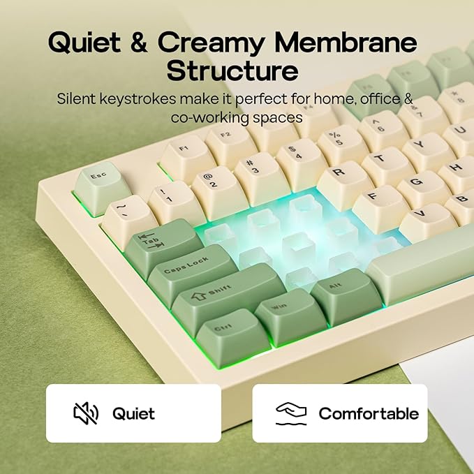 EPOMAKER Aula S102 PRO Membrane Gaming Keyboard with TFT Screen Volume Knob &amp Number Pad BT/2.4G/USB RGB Backlit Creamy Silicone Structure Silent Keyboard for PC Game/Office (Yellow)