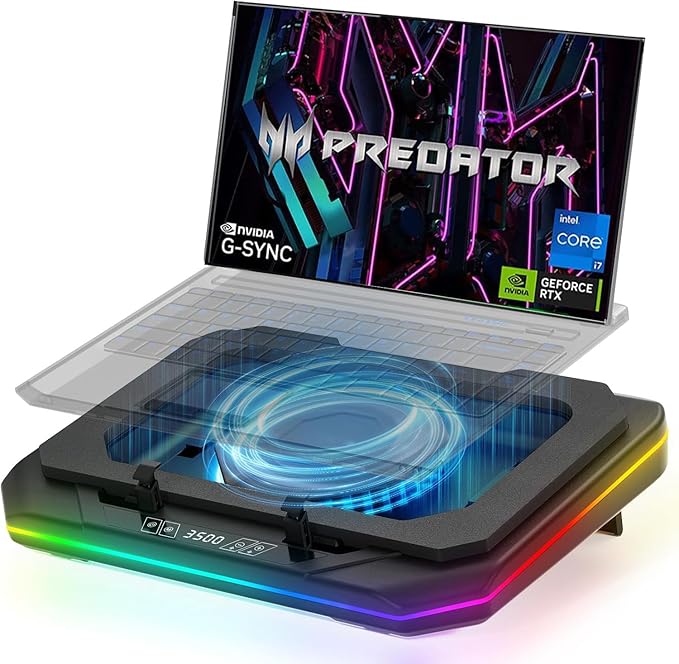 Cooling Pad for Acer Nitro 5 AN515-58 AN517-42 Gaming Laptop Cooler with Powerful Turbo Cooling Fan Can Fast Cooling CPU+GPU 40°CVariable Speed6 RGB Light 3 USB-A