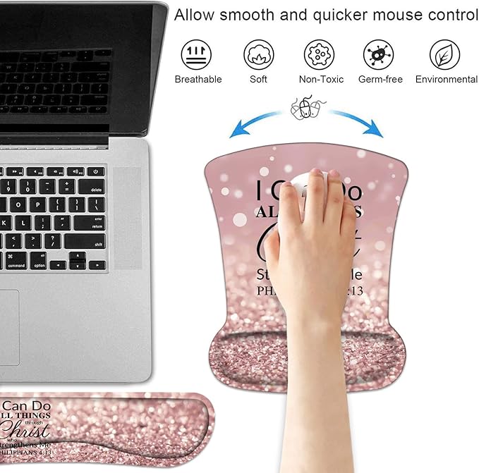 Keyboard Wrist Rest and Mouse Wrist Rest Pad Set with Coasters Ergonomic Support Non-Slip PU Base Easy Typing and Relieve Wrist Pain for Home Office Working Studying Bible Verse Philippians 4:13