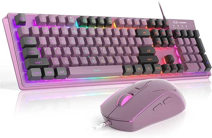 Gaming Keyboard and Mouse Combo K1 RGB LED Backlit Keyboard with 104 Key Computer PC Gaming Keyboard for PC/Laptop (Blackcurrant)