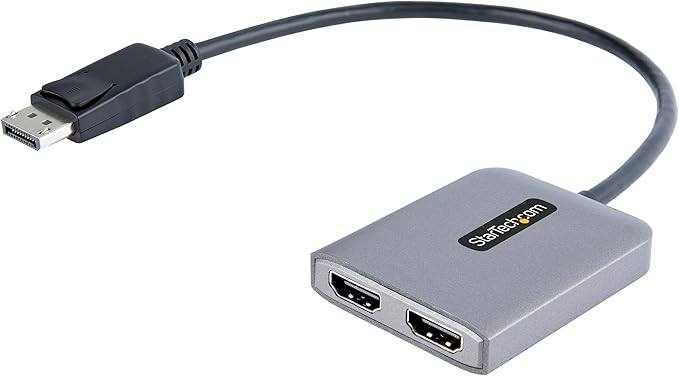 StarTech.com DP to Dual HDMI MST HUB - Dual HDMI 4K 60Hz - DisplayPort Multi Monitor Adapter with 1ft / 30cm Cable - DP 1.4 Multi Stream Transport Hub DSC | HBR3 - DP to HDMI Splitter (MST14DP122HD)