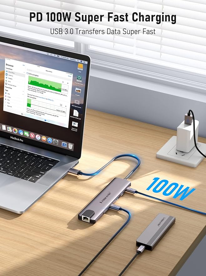 Aluminum Docking Station USB-C Hub with 2 HDMI Gigabit Ethernet 4 USB A USB-C 3.0 PD 100W SD/TF 1000Mbps RJ45 LAN Dock Adapter for MacBook Docking Station Laptop Supports 2 Monitor