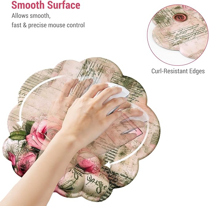 Conmputer Desk Mat Set 4 in 1 Cloud-Shaped Ergonomic Wrist Rest Set Mouse Pad with Non-Slip Base Memory Foam Silicone Lining Keyboard Wrist Rest Computers Offices Gaming Woody Pink Rose
