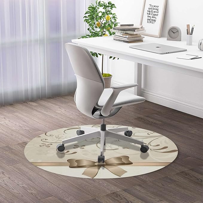Eggshell Brown PU Leather Gaming Chair Mat Under Computer Desk Flourishing Flower Swirled Branches Round Office Chair Mats Home Rolling Gaming Chair Mat Seasonal Diameter 55 in