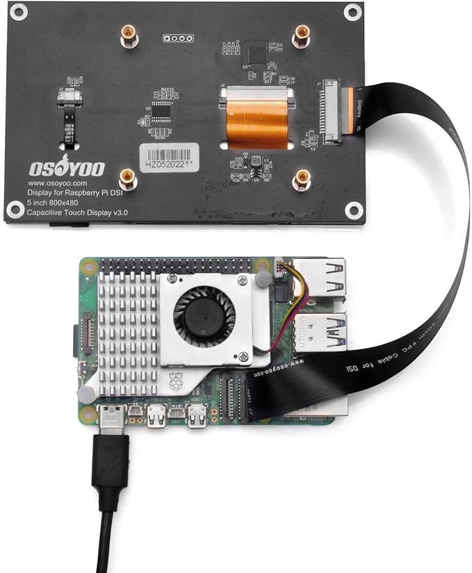 OSOYOO 5 inch Touch Screen RPi5 Monitor DSI IPS LCD 800×480 Display for Raspberry Pi 5 4B 3B+ 3A+ 3B 2B - Wide Viewing Angle Capacitive Touchscreen No Need Driver