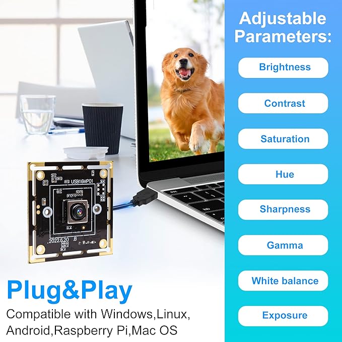 ELP 16MP Autofocus USB Camera Module - 4K UVC USB2.0 With 68-Degree Mini Size Lens IMX298 for Computer Laptop PC - Video Lightburn Industrial Embedded Webcam Board