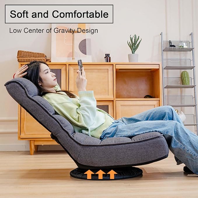 360 Degree Swivel Gaming Chair for Adults Folding Floor Sofa ChairMulti Position Adjustable Comfortable Lazy ChairSuitable for Watching TV Reading Playing Video Games (Blue)