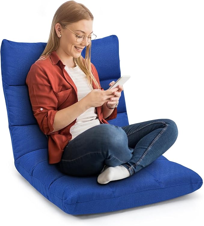 MAT EXPERT 14-Position Floor Chair Floor Gaming Chair w/Resilience Sponge Alloy Steel Frame Padded Bed Couch Recliner Floor Chair with Back Support for Reading Meditating (Blue)