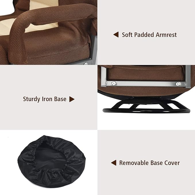 S AFSTAR Floor Gaming Chair Swivel Foldable Chair with Armrest &amp 6-Position Adjustable Backrest Folding Rocker for TV Reading &amp Home Office (Brown)
