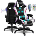 Gaming Chair with LED Light Ergonomic Video Game Chairs with Bluetooth Speakers Adjustable Armrest Height PU Leather Racing Chair Computer Office Swivel Chair for Adult TeensWhite