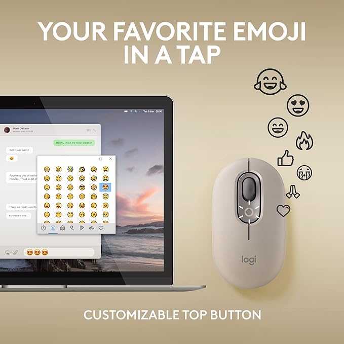Logitech POP Mouse Wireless Mouse with Customizable Emojis SilentTouch Technology Precision/Speed Scroll Compact Design Bluetooth Multi-Device OS Compatible - Mist