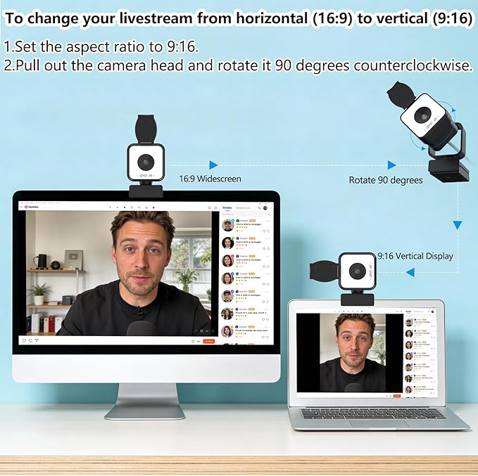 4K USB Webcam with Dual Microphones 9X Hybrid Zoom Auto Light Correction 86° Wide Angle for Video Conferencing Live Streaming Remote Work Compatible with PC Desktop Laptop