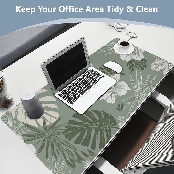 Mouse Pad Desk Mat Leather Desk Pad Large Gaming Desk Cover Protector Mat for Keyboard Computer Laptop Office Waterproof 47.2 x 23.6 Inch Tropical Palm Leaves Birds Flowers