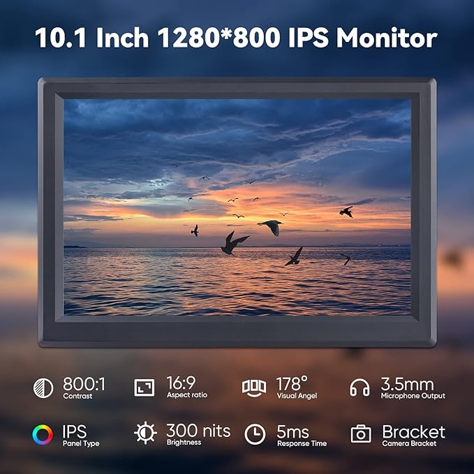 SunFounder 10.1'' IPS Display for Raspberry Pi - 10.1 Inch Portable Laptop Monitor 1280*800 Resolution Cooling Fan (Non-Touch)