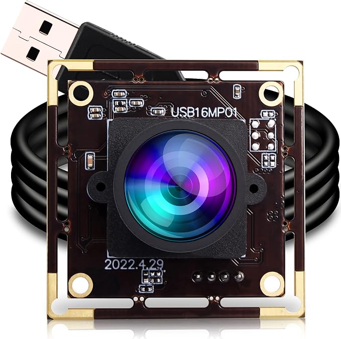 ELP 16MP Wide Angle USB Camera Module for Raspberry Pi and Computer 4K Mini UVC USB2.0 Video Webcam Board with 118degree No Distortion Lens IMX298 Industrial PC Lightburn Camera for LaptopJetson Nano