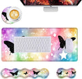 Mouse PadLarge Desk Mat Set 4in1 XL Mousepad + Keyboard Wrist Rest+Mouse Wrist Rest+Coaster with Ergonomic Desk Pad for Home Office Table Computer Cover -Butterfly Silhouettes and Stars