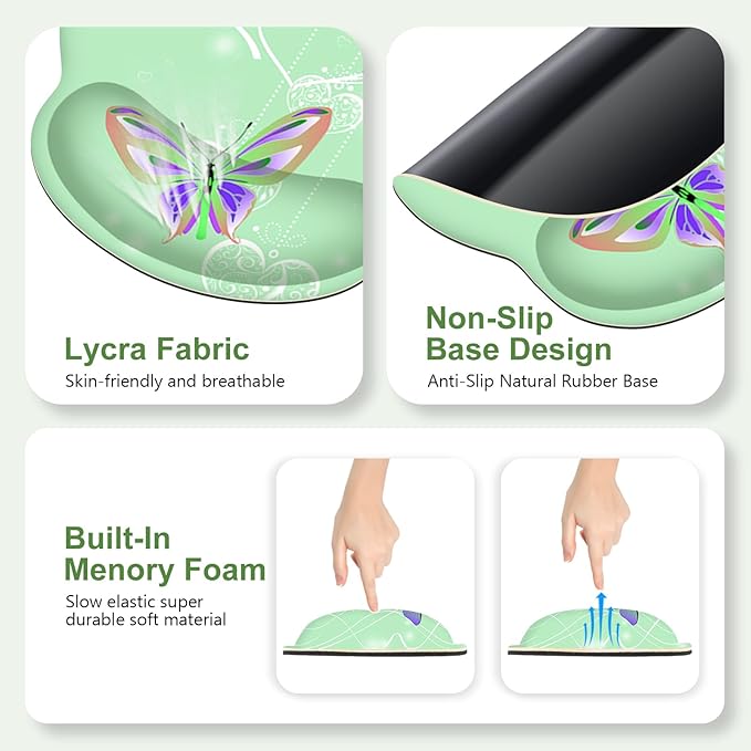 Mint Green Butterflies Florals Mouse Pad XXL Large Desk Mat Extended Reading Desk pad 4PCS Non-Slip Rubber Base Computer Big Mousepads for Work Game Office Home Decor Cute Girls Woemn Gifts